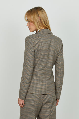 Giacca BELSA_PIE manica lunga doppio petto con patte micro pie de poule più paillettes