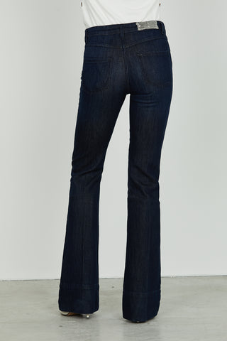 Panta SCHIFFERNERV_200 v.media 5ts con impunture flaire fit denim blue più lurex