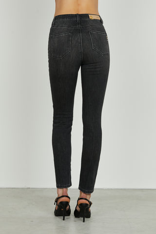 Panta KATE_311 vita alta 5 tasche con abrasioni slim fit denim black