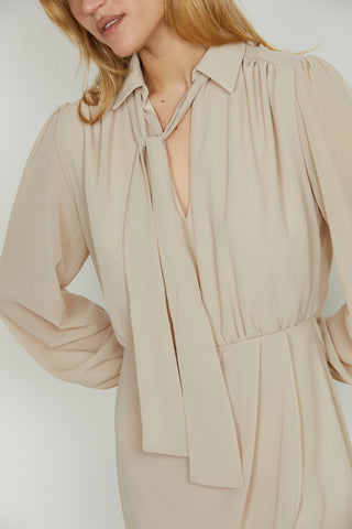 Abito FLEVY corto manica lunga con arricci blusa con fusciacca più gonna con pannello