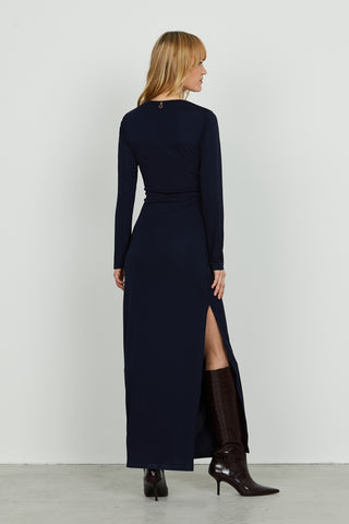 Abito ACTUM lungo manica lunga con nodo vita più spacco fondo