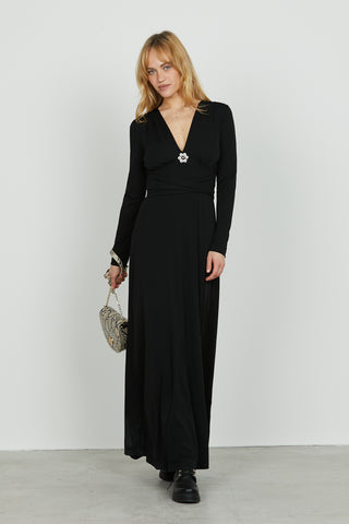Abito REFERS lungo manica lunga scollo v con gioiello più cintura
