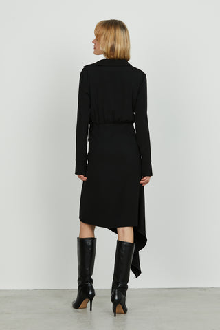 Abito IPSUM midi manica lunga con spacchetto scollo a v con colletto più catena logo asimmetric