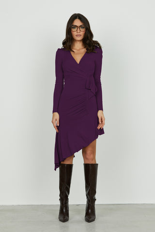 Abito ELITS midi manica lunga scollo incrocio con fusciacca più pieghe asimmetrico