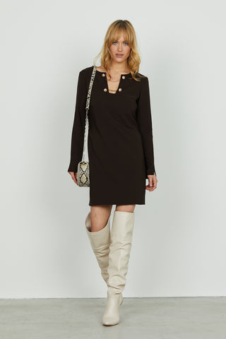 Abito TEMPOR corto manica lunga con specchetto scollo goccia con bottoni più catene