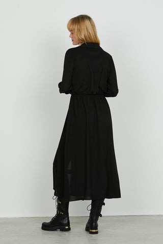 Abito NEGO midi manica lunga sc.incrocio più tasche più elastico più gonna portafoglio