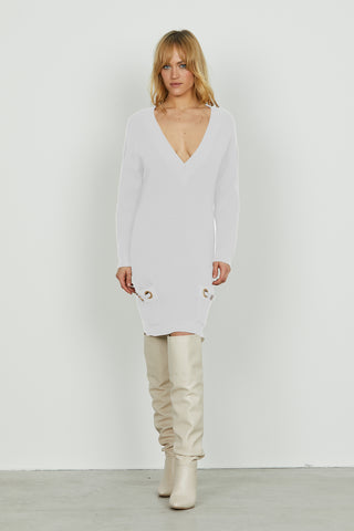 Abito ANAFI corto manica lunga scollo v con tasche più cinturini ecopelle