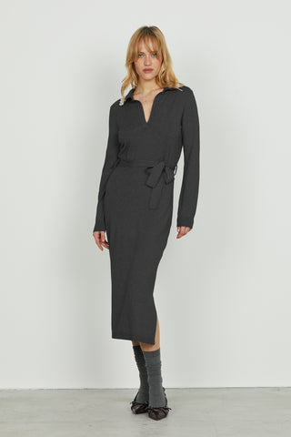 Abito MAUI corto manica lunga scollo v con colletto più applicazione strass più cintura