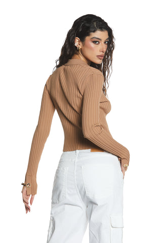 DIASPRO long sleeve ribbed cardigan with rings and hooks