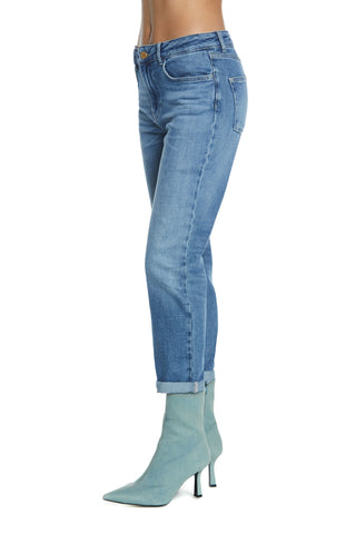 CINDY_22 medium waist 5 pocket trousers with mustache cigarette fit blue denim