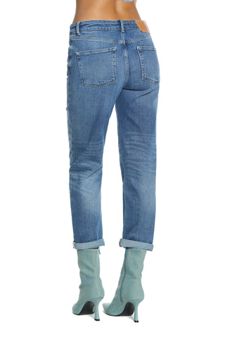 CINDY_22 medium waist 5 pocket trousers with mustache cigarette fit blue denim