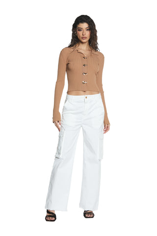 TYRA_1 high waist trousers with fringed cargo fit gabardine