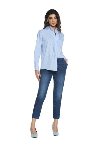 CAROL_2 medium waist chino slim fit blue denim trousers