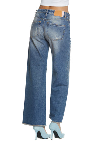 ELLE_2 medium waist 5 pocket trousers with dirty straight fit blue denim