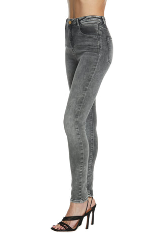KATE_3 high waisted 4 pocket slim fit denim black trousers