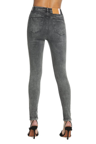 KATE_3 high waisted 4 pocket slim fit denim black trousers