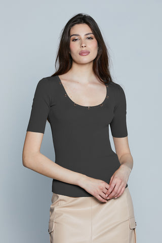 Maglia CUENCA M/M Scollo Madonna con Bottoncini Costina