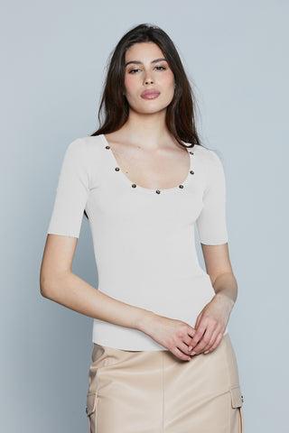 Maglia CUENCA M/M Scollo Madonna con Bottoncini Costina