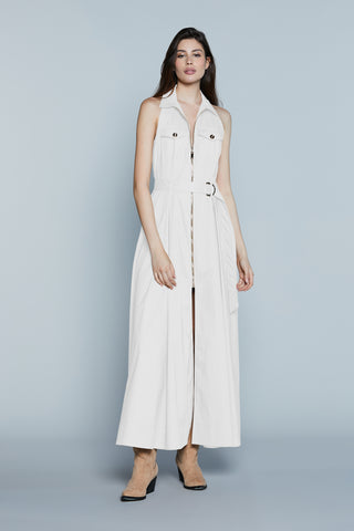 Abito LUNGU Lungo S/M Chemisier con Zip più Tasche più Cintura più Spacco