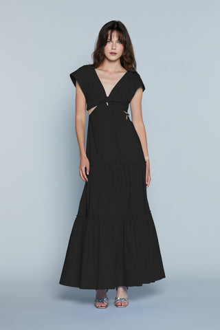 Abito MAHMOOD Lungo M/M Scollo V con Nodo Seno più Apertur Fianchi più Balze