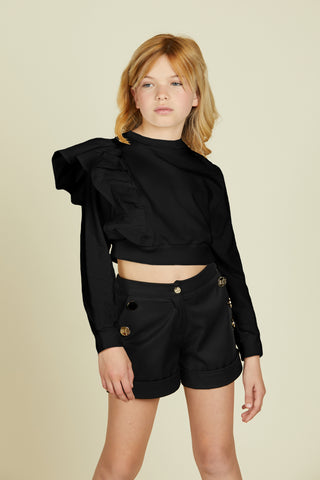 ASTRO short, long-sleeved ruffle sweatshirt with rhinestone Relish map