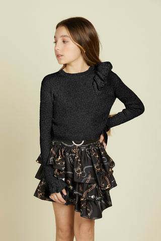 UNAKITE long-sleeved ruffle sweater with ruffles with lurex button