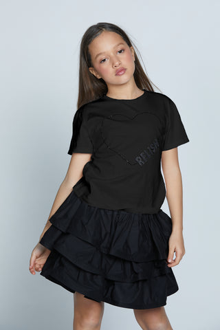 T-shirt MANAMI mezza manica con stampa cuore più scritta relish glitter