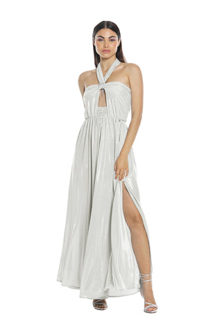 RUBINO dress, long band with front opening, plus bow and lurex-coated curls