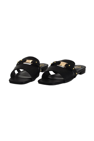 Sandali FLATTY Bassi con Punta Quadrata più Fibbia Logo Ecopelle