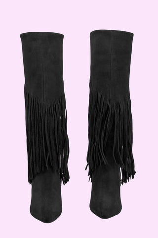 KUMQUAT high boots with suede fringes