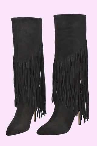 KUMQUAT high boots with suede fringes