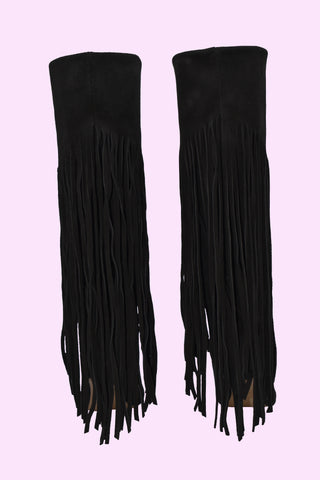 KUMQUAT high boots with suede fringes