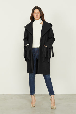 Cappotto WOWI manica lunga con cappuccio più tasche toppa più frange più bottone snap