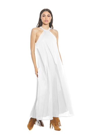 Long ADARA dress in cotton with American neckline and elasticated back opening