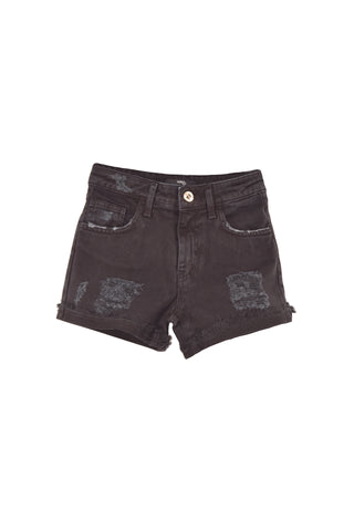 Short bambina BROKE 5 tasche con rotture più risvolto sfrangiato drill