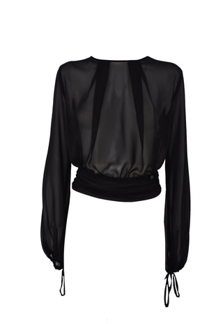 Blusa CIP manica lunga con arriccio più nastrino con pinces più volant schiena