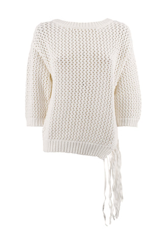 GRANSGY 3/4 sleeve shirt with slit at the bottom plus honeycomb mesh fringes