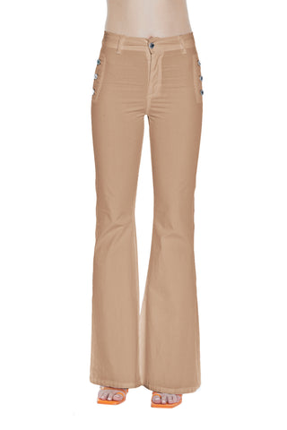 Panta MAYU_COLOR  vita alta zampa con tasche più patte più bottoni