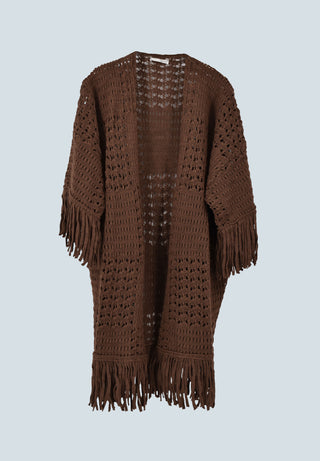 MONIA perforated 3/4 sleeve cardigan with fringes