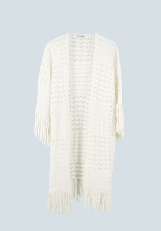 MONIA perforated 3/4 sleeve cardigan with fringes