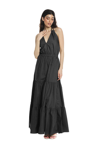 NICOLASH long sleeveless dress with lace-up neck plus elastic waist plus flounces