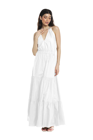 NICOLASH long sleeveless dress with lace-up neck plus elastic waist plus flounces