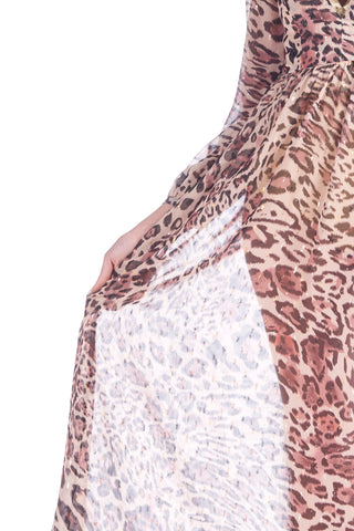 Abito lungo fantasia maculata con fiocco legato al collo e body in raso compreso, relish fashion moda, abbigliamento femminile