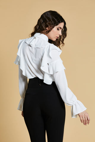 Body TESSE manica lunga a campana con volant più fiocco