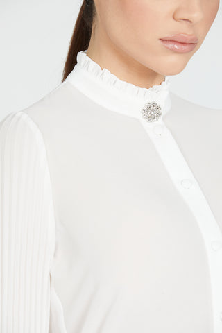 Camicia ATLANTIDE manica lunga plisse’ collo coreana più bottone gioiello