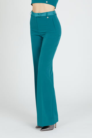 EVELIN high waist flared trousers with French pockets plus hook and satin
