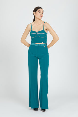 EVELIN high waist flared trousers with French pockets plus hook and satin