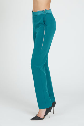 BEPOP high-waisted trousers with chain belt plus welt pocket and satin