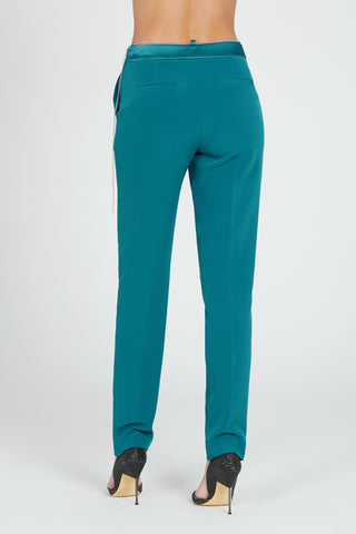 BEPOP high-waisted trousers with chain belt plus welt pocket and satin