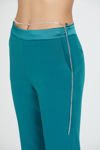 BEPOP high-waisted trousers with chain belt plus welt pocket and satin